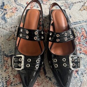 Black Patent Buckle Flats